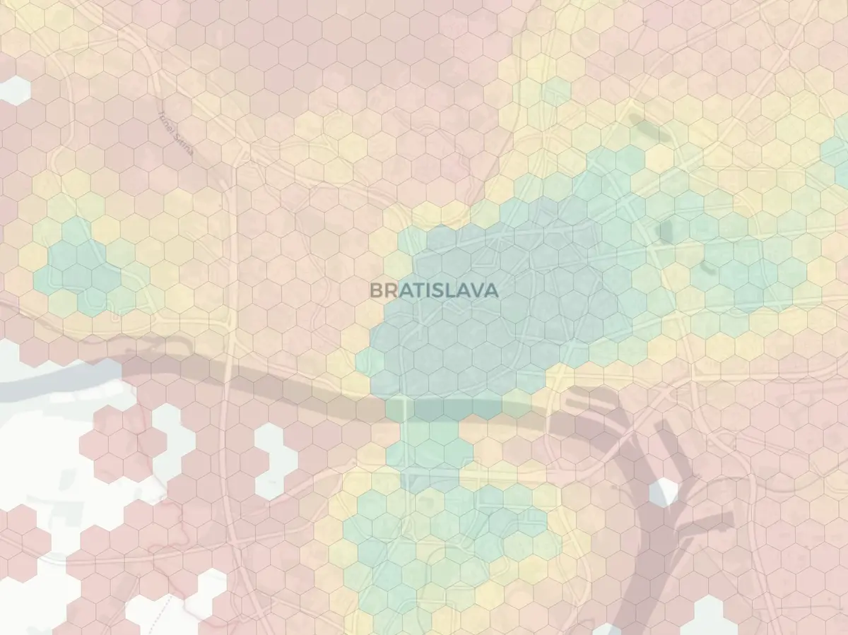 Bratislava neighborhood livability heatmap