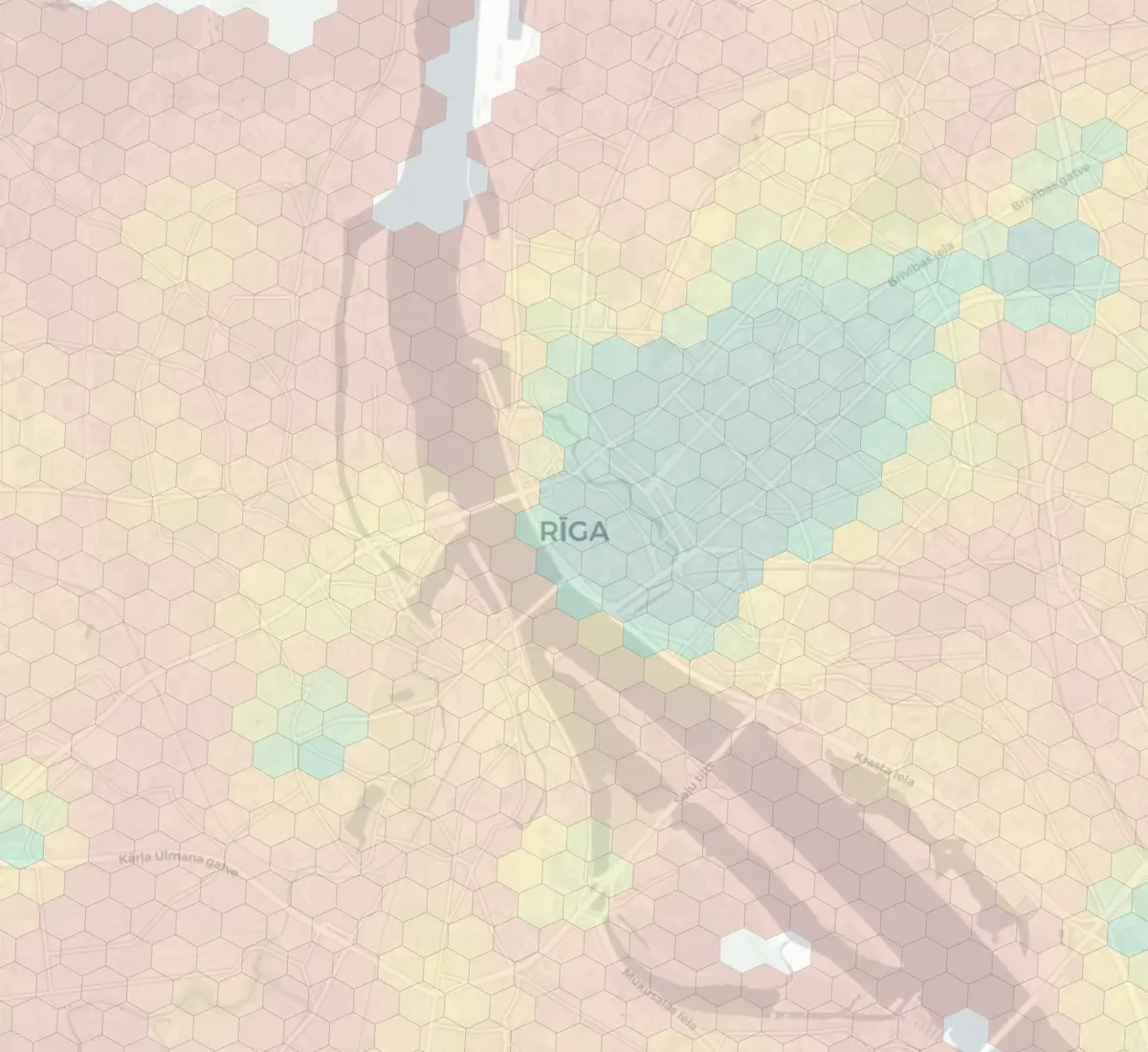 Riga neighborhood livability heatmap
