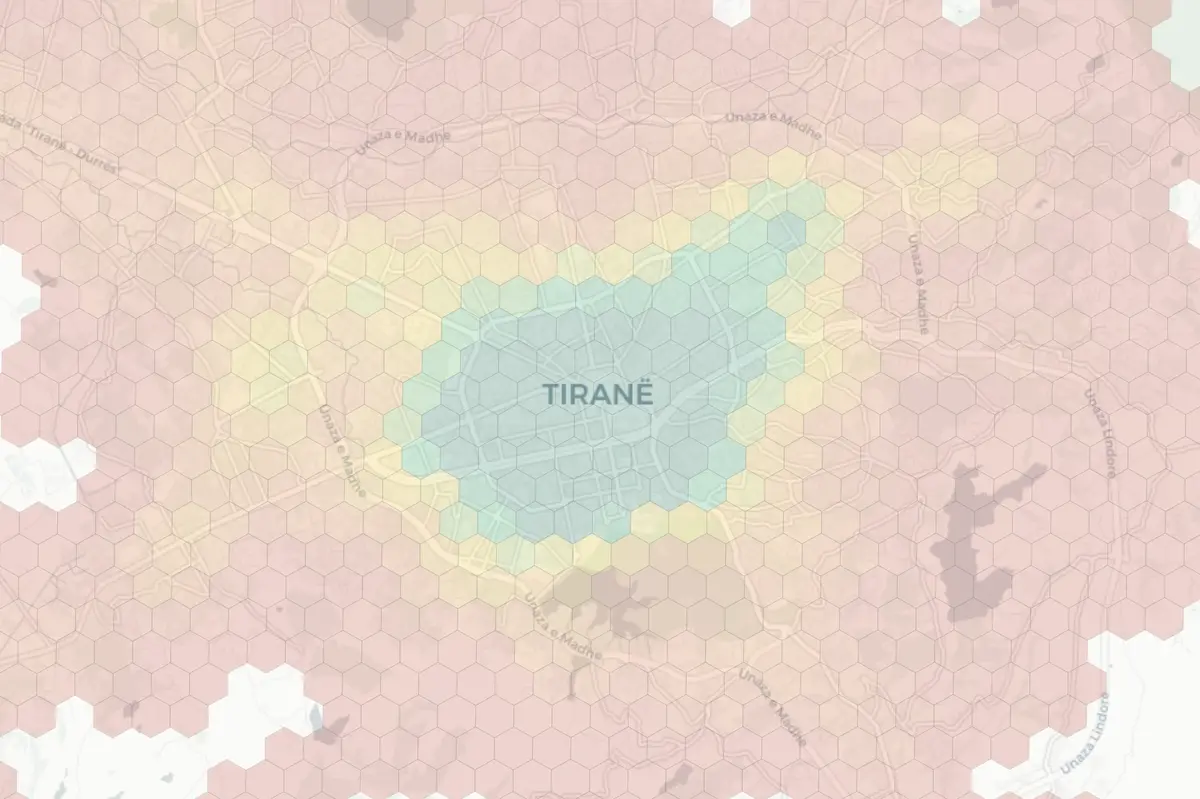 Tirana neighborhood livability heatmap